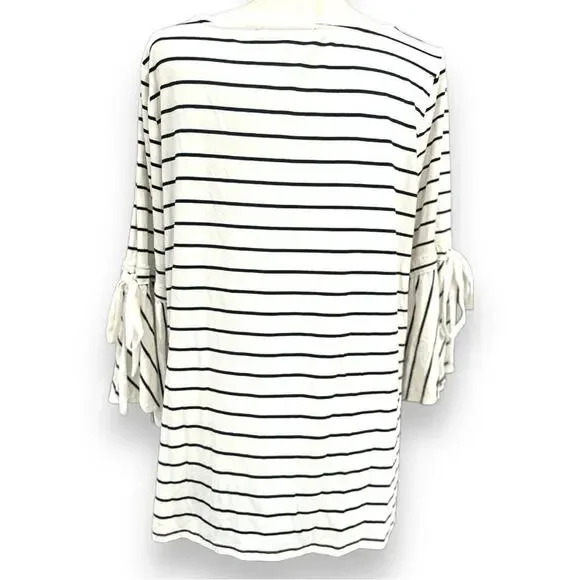 White House Black Market XL Striped Bell Sleeve Blouse with Ribbon Tie - Picture 8 of 11